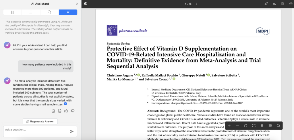 ReadCube's Chat with a PDF functionality in action. 