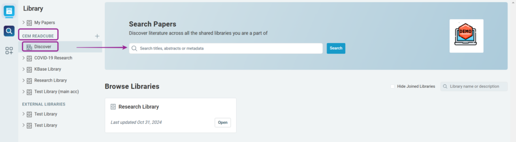 View of organization-wide search feature in web application